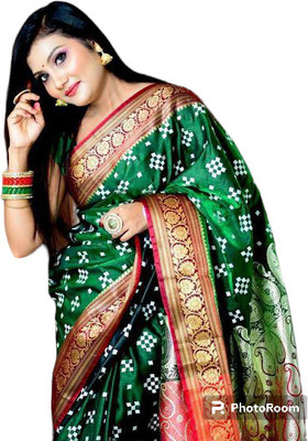 EMCOSAREE Embroidered Sambalpuri Satin Saree(Blue)