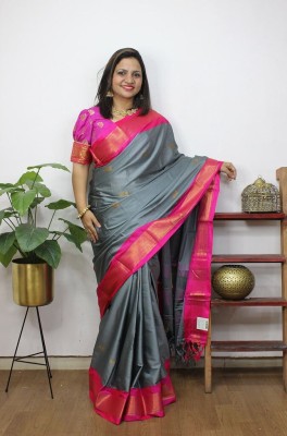 Hashir textile Printed, Self Design Assam Silk Cotton Silk Saree(Grey)