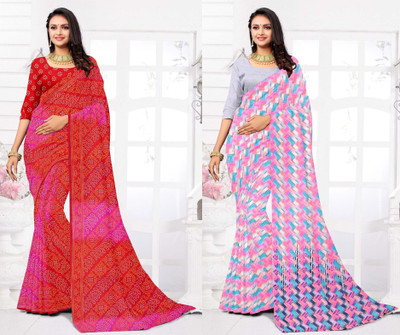 Panchvati NX Paisley Daily Wear Georgette Saree(Pack of 2, Grey, Red)