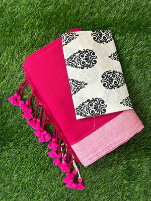 sarees Solid/Plain Bollywood Handloom Pure Cotton Saree(Pink, White)