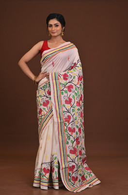 Ramshyam Collection Printed Kantha Pure Silk Saree(Multicolor)