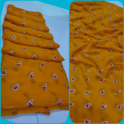 Neelkanth Ent Printed Banarasi Chiffon Saree(Yellow)