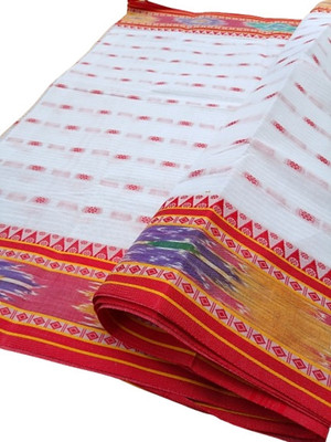 Happy Creation Woven Tant Cotton Blend Saree(White)