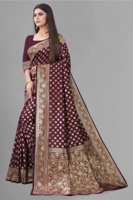 AVDOM Woven Kanjivaram Silk Blend Saree(Maroon)