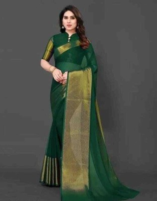 FABREXA Embellished Dharmavaram Chiffon Saree(Dark Green)