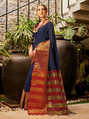 HITESH ENTERPRISE Woven Kanjivaram Jacquard Saree(Blue)
