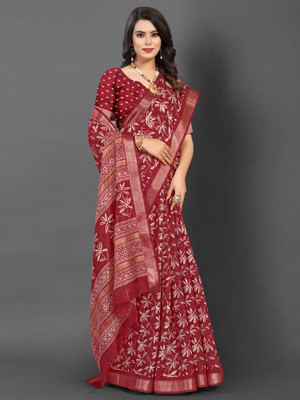 Tasrika Printed Daily Wear Silk Blend Saree(Maroon)