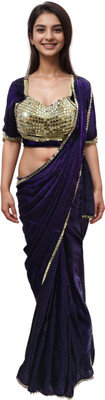 NANCY DESIGNER Solid/Plain Bollywood Pure Silk Saree(Purple)
