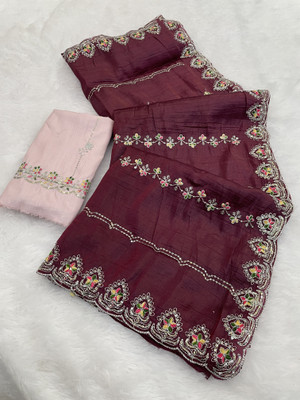 Vastramsarees Embroidered Bollywood Jimmy choo Saree(Magenta)