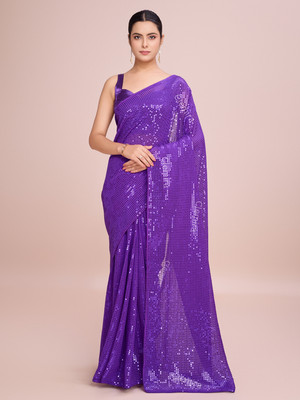 Clemira Embellished Bollywood Georgette Saree(Purple)