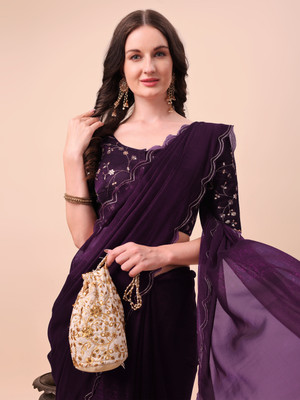 Vastramela Embroidered Bollywood Chiffon Saree(Purple)