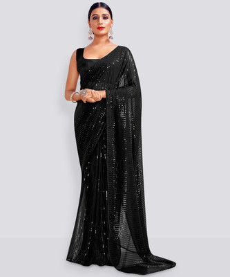 Styli-Nar Creation Self Design, Embellished Bollywood Georgette Saree(Black)