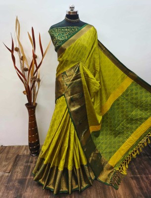 VILLAGIUS Woven, Embellished Bollywood Cotton Silk Saree(Yellow)