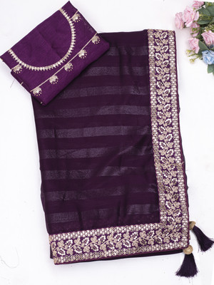 DRASHTI ART Embroidered Bollywood Georgette Saree(Purple)