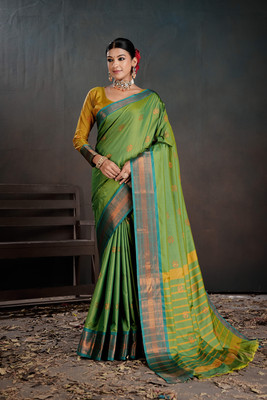 ROOP LAVANYA Woven Kanjivaram Pure Silk Saree(Light Green)