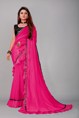 FIERTE Solid/Plain Bollywood Georgette, Chiffon Saree(Pink)