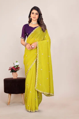 Zari and Ziba Embellished Bollywood Jimmy choo Saree(Yellow)