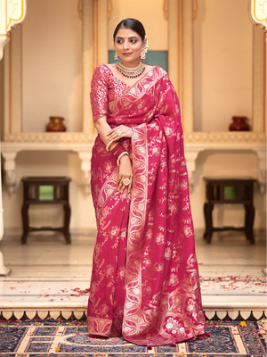 Aldwych Woven Banarasi Silk Blend Saree(Pink)