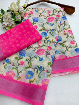 AARAANA Geometric Print Kanjivaram Linen Saree(Multicolor)