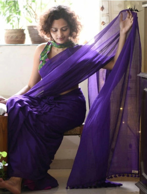 saree star Woven Handloom Pure Cotton Saree(Blue)