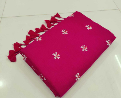 pal saree mahal Embroidered Handloom Cotton Blend Saree(Pink)