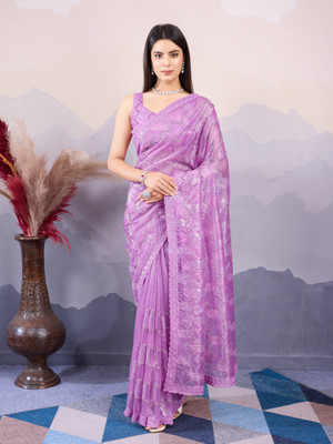 KOMAL NX Embroidered Bollywood Net Saree(Purple)