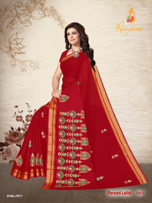 RANJANA CREATION Self Design Daily Wear Pure Cotton Saree(Red)