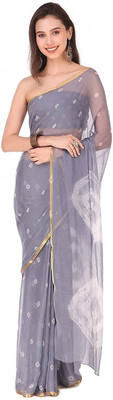 SainiVastra Self Design Bandhani Chiffon Saree(Grey)