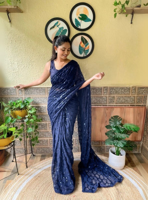 Bluebirdimpex Embellished Bollywood Georgette Saree(Blue)