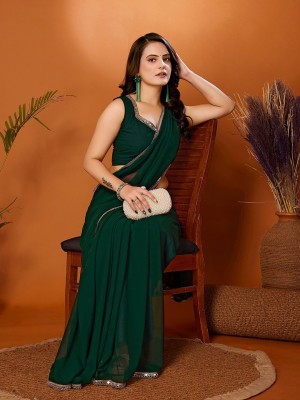 Noise Embellished Bollywood Satin Saree(Green)