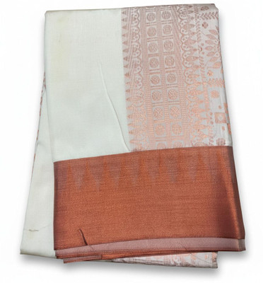 Arzoo kala textiles Woven, Self Design Banarasi Cotton Linen Saree(Pack of 2, White, Brown)