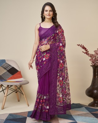 Marry Embroidered Bollywood Net Saree(Purple)