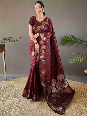 MOTISARIYA FASHION Self Design Banarasi Jacquard Saree(Maroon)