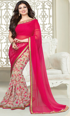 Hensi sarees shop Woven Kovai Georgette, Art Silk Saree(Pink)
