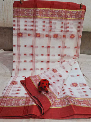 p fashion Self Design Tant Pure Cotton Saree(White)