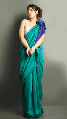 Kumaresh Creation Color Block Daily Wear Cotton Silk Saree(Light Blue, Blue)