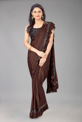 EyeBogler Solid/Plain Bollywood Art Silk Saree(Brown)