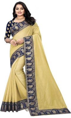 RAJESHWAR FASHION Solid/Plain Bollywood Cotton Blend, Chanderi Saree(Cream)