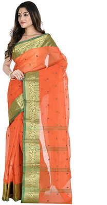 BRISHTI CREATION Self Design Tant Cotton Blend Saree(Orange)
