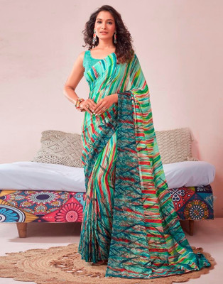 shiv textiles Geometric Print Bollywood Georgette Saree(Green)