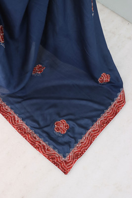 CHAMUNDA CREATION Embroidered Bollywood Silk Blend Saree(Dark Blue)