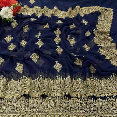 KHRITI FAB Embroidered Bollywood Georgette Saree(Blue)