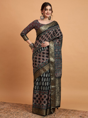 Sareemall Printed Chinnalapattu Viscose Rayon Saree(Black)