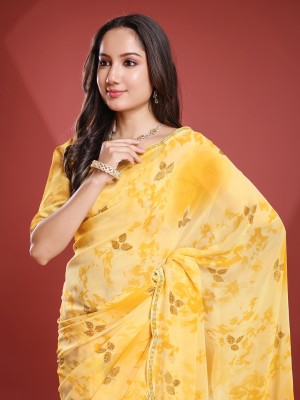 Tasrika Floral Print Bollywood Georgette Saree(Yellow)