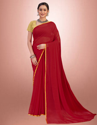 HouseOfCommon Solid/Plain Banarasi Pure Silk Saree(Maroon)