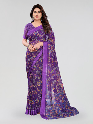 Moda Rapido Embellished, Floral Print Bollywood Georgette, Satin Saree(Purple)