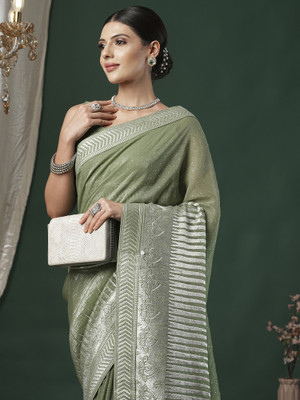ANOUK Embroidered Bollywood Silk Blend Saree(Light Green)