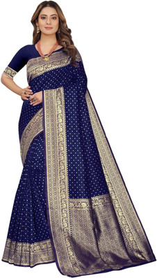 LAVISHBOI Solid/Plain Saree with Attached Blouse Art Silk Saree(Blue)
