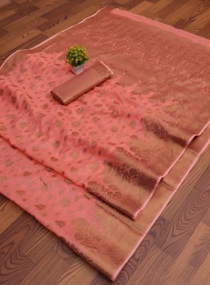 nikchi hub Floral Print Daily Wear Cotton Silk Saree(Orange)