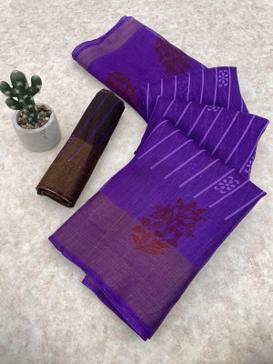 KANDORA Printed Bollywood Cotton Blend Saree(Pack of 2, Purple)